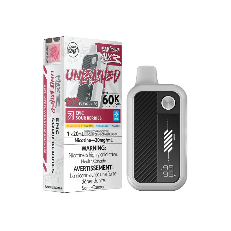 Flavour Beast Beast Mode Max 3 Unleashed 60K Disposable Vape Epic Sour Berries 20mg with sour mixed berry ice flavour