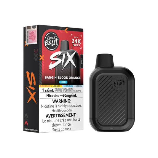 Flavour Beast SIX 24K Bangin' Blood Orange disposable vape with retail packaging