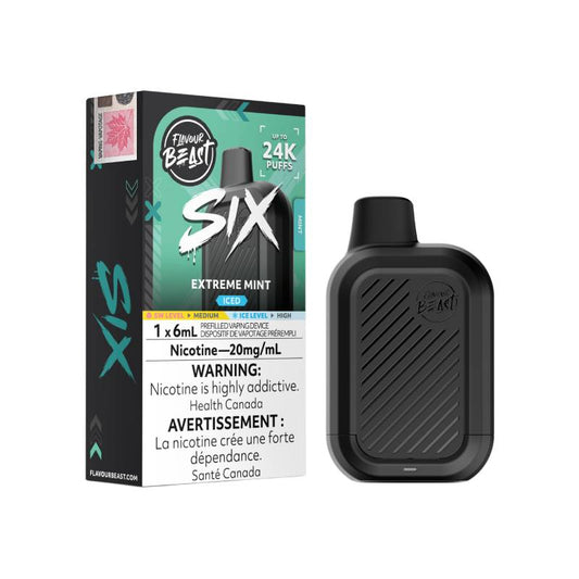 Flavour Beast SIX 24K Extreme Mint disposable vape with retail packaging