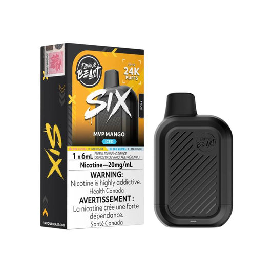 Flavour Beast SIX 24K MVP Mango disposable vape with retail packaging