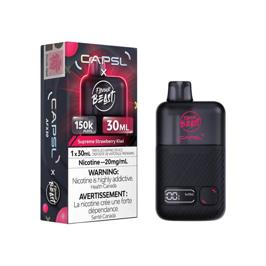 Flavour Beast x CAPSL AFX30 150K Supreme Strawberry Kiwi disposable vape with retail packaging