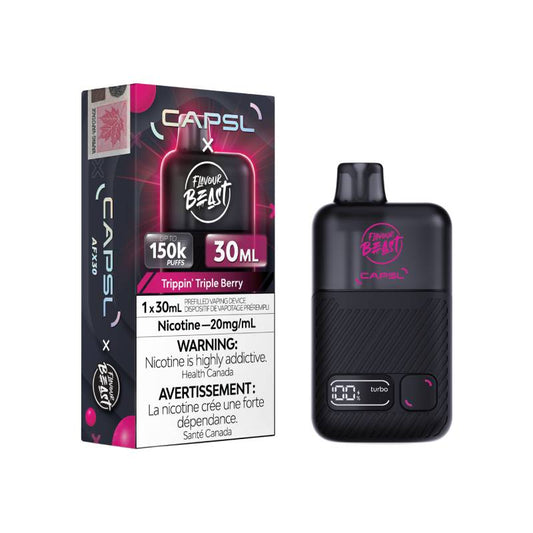 Flavour Beast x CAPSL AFX30 150K Trippin' Triple Berry disposable vape with retail packaging