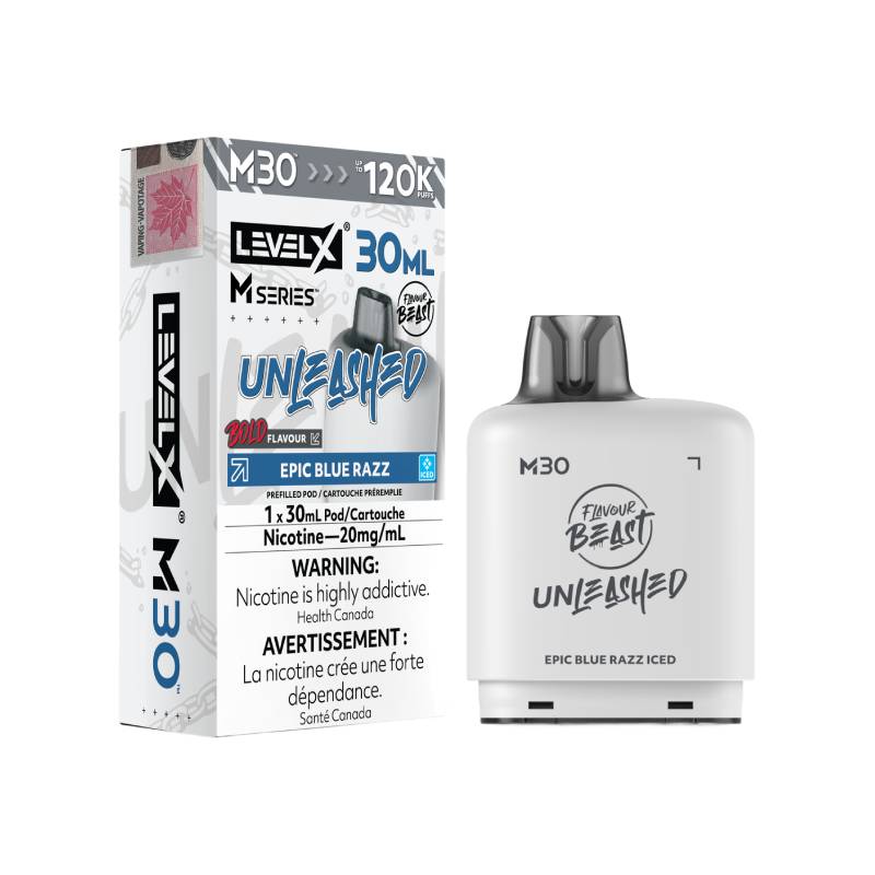 Level X M Series M30 120K Flavour Beast Epic Blue Razz prefilled vape pod with retail packaging