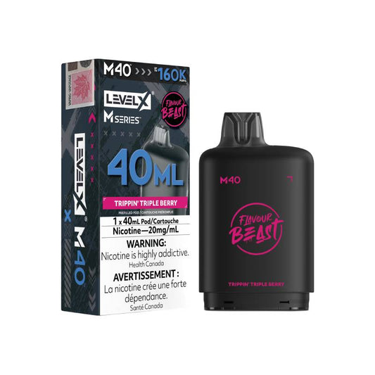Level X M Series M40 160K Trippin' Triple Berry vape pod with retail packaging