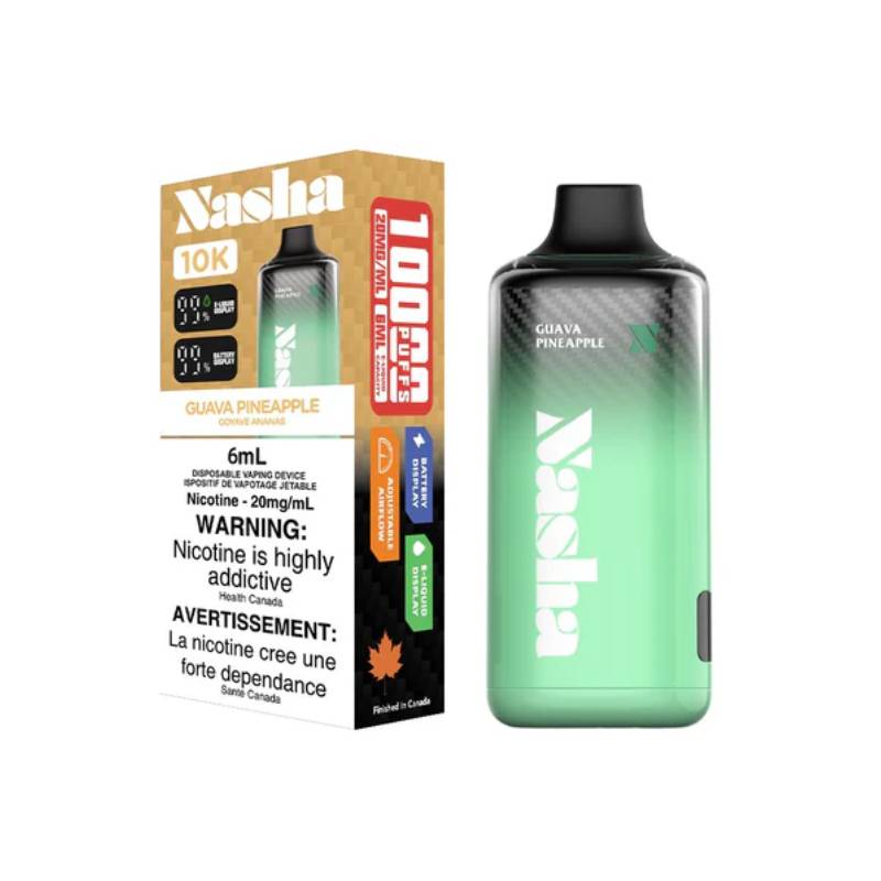 Nasha 10k Guava Pineapple disposable vape 20mg Synthetic 50 nic — exotic guava and tangy pineapple flavour, 10,000 puff device