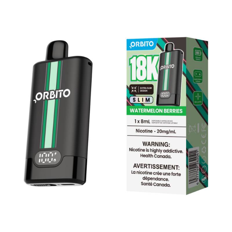 Orbito Slim 18K Watermelon Berries disposable vape with retail packaging