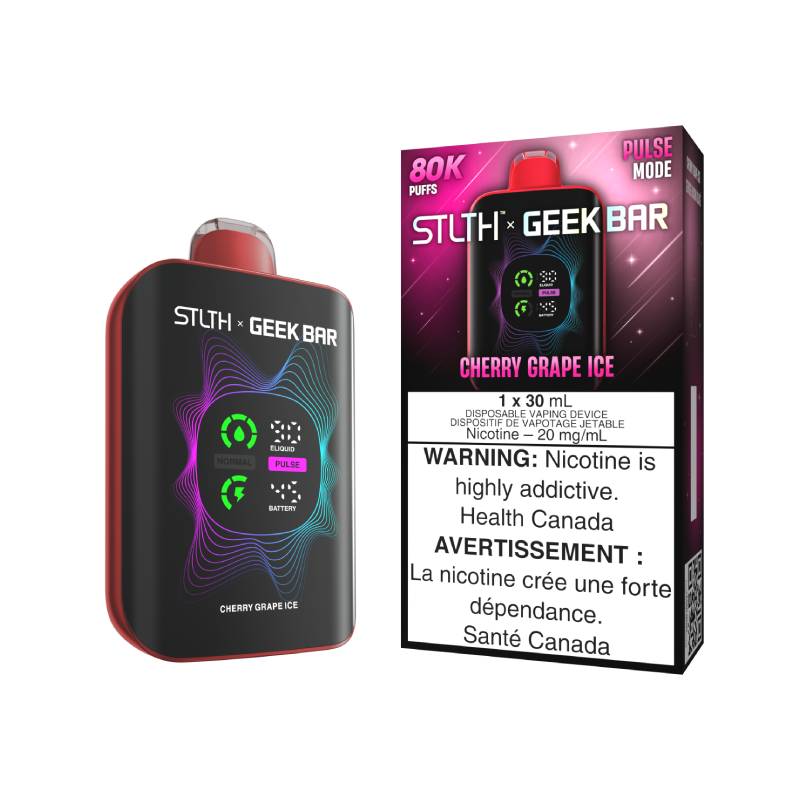 STLTH x GEEK BAR 80K Cherry Grape Ice disposable vape with retail packaging